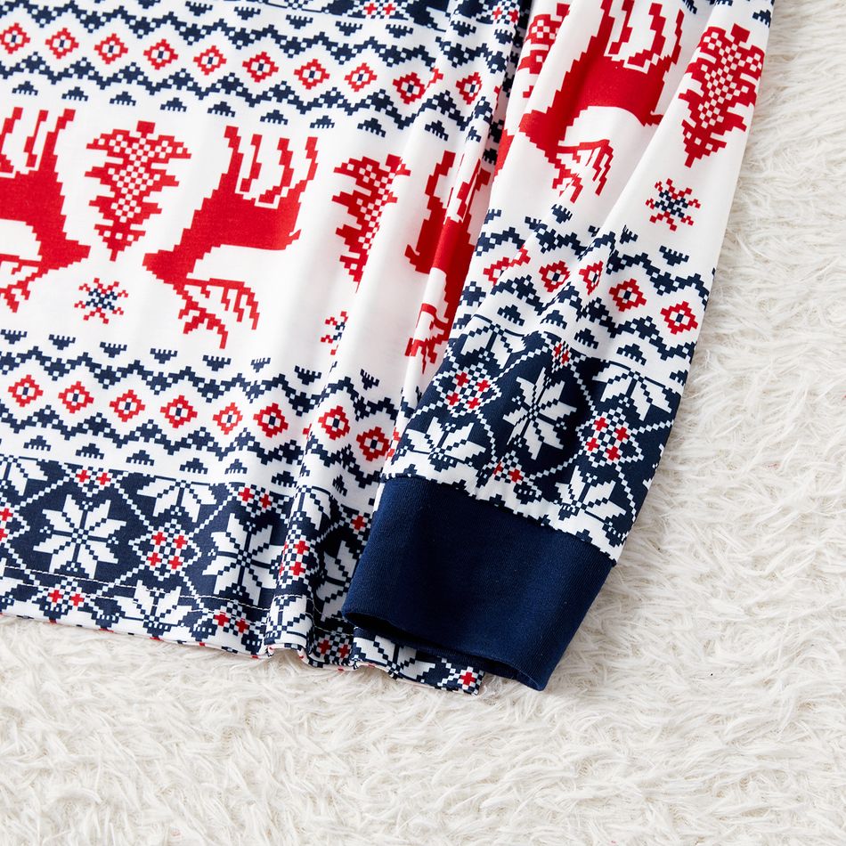Christmas Family Matching Allover Print Long-sleeve Pajamas Sets (Flame Resistant) BLUEWHITE big image 8