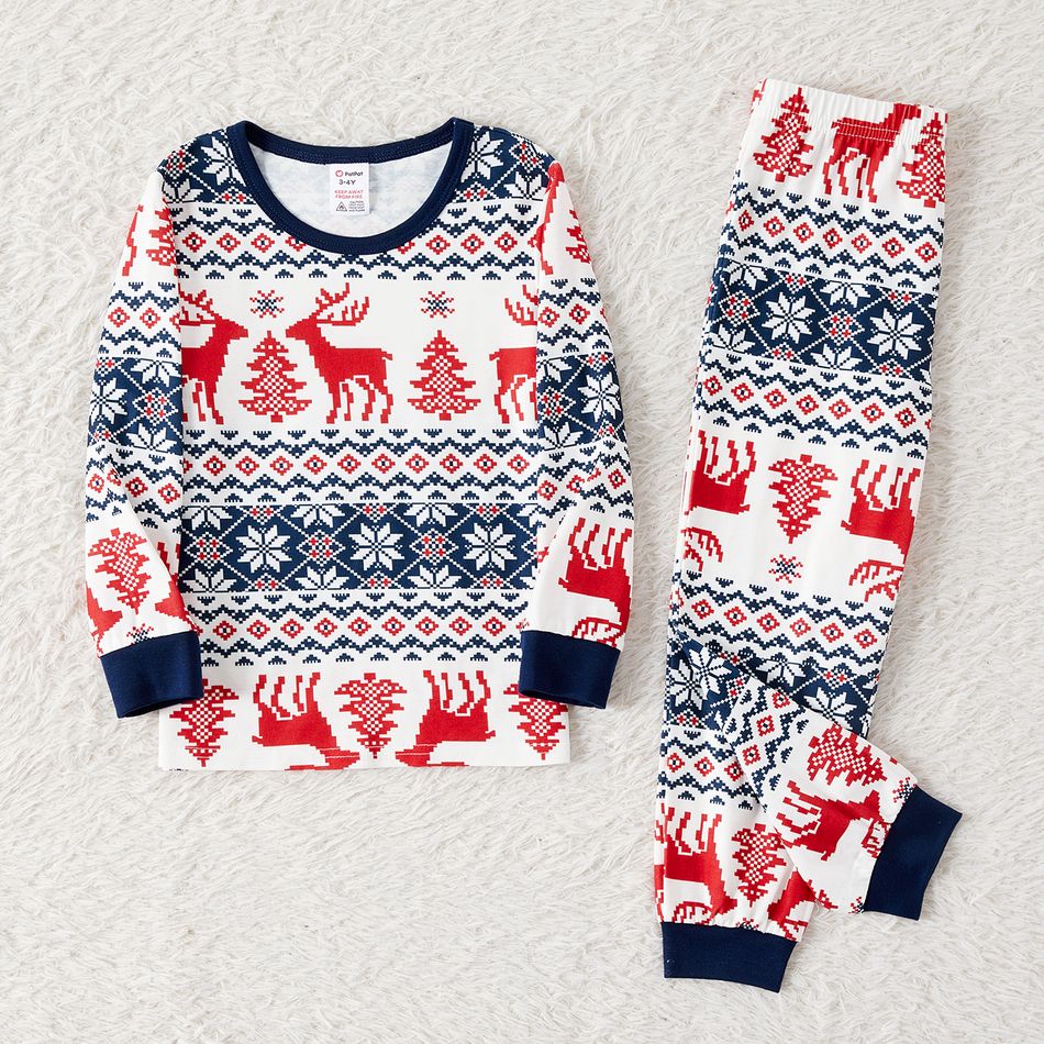 Christmas Family Matching Allover Print Long-sleeve Pajamas Sets (Flame Resistant) BLUEWHITE big image 13
