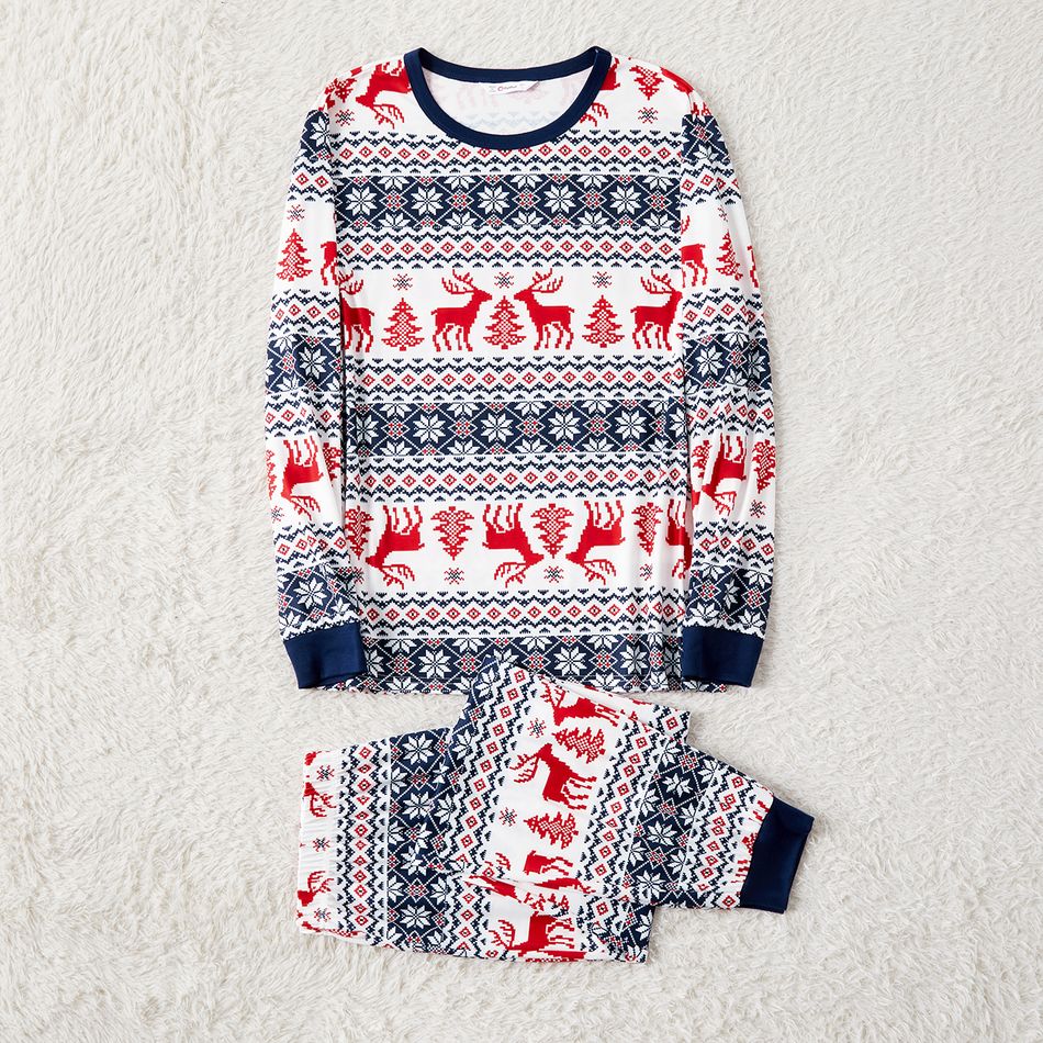 Christmas Family Matching Allover Print Long-sleeve Pajamas Sets (Flame Resistant) BLUEWHITE big image 6