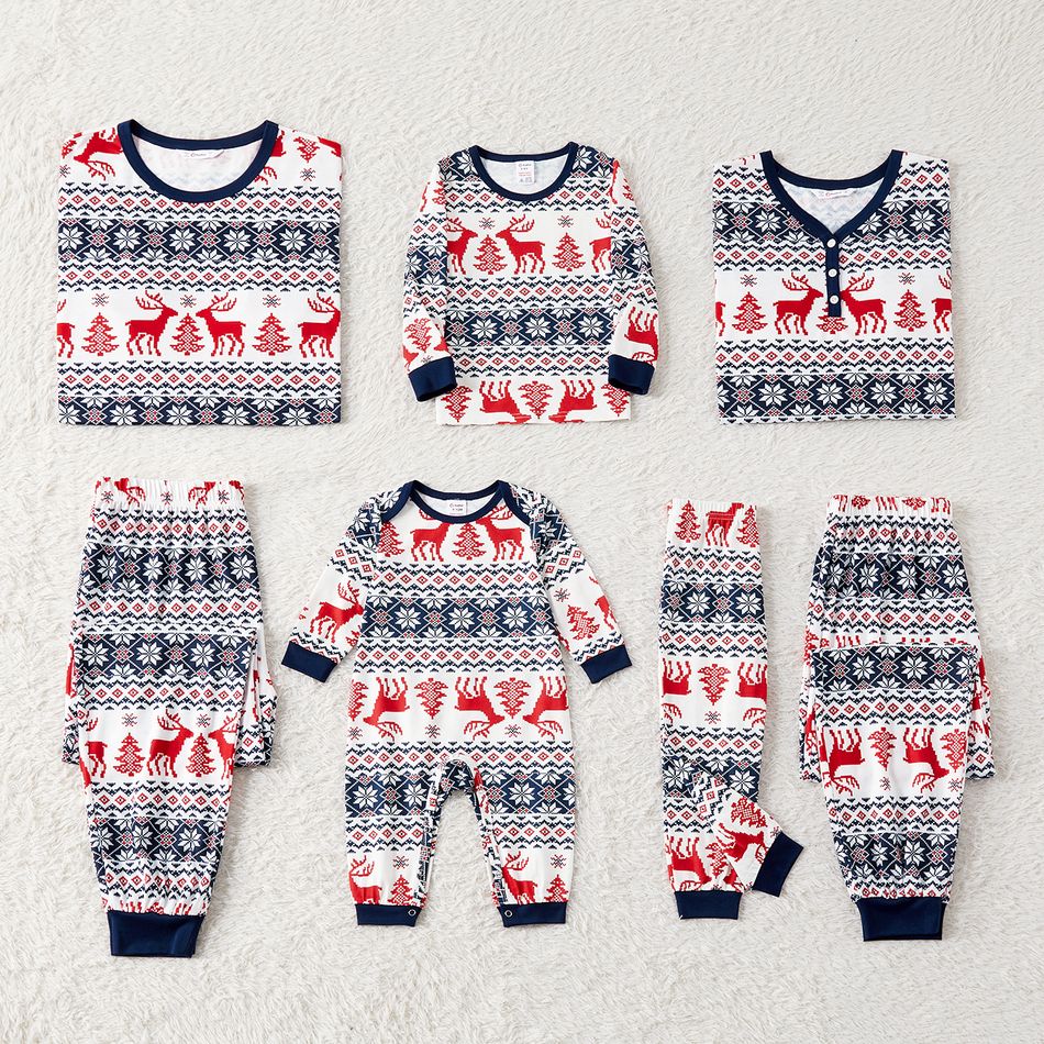 Christmas Family Matching Allover Print Long-sleeve Pajamas Sets (Flame Resistant) BLUEWHITE big image 2