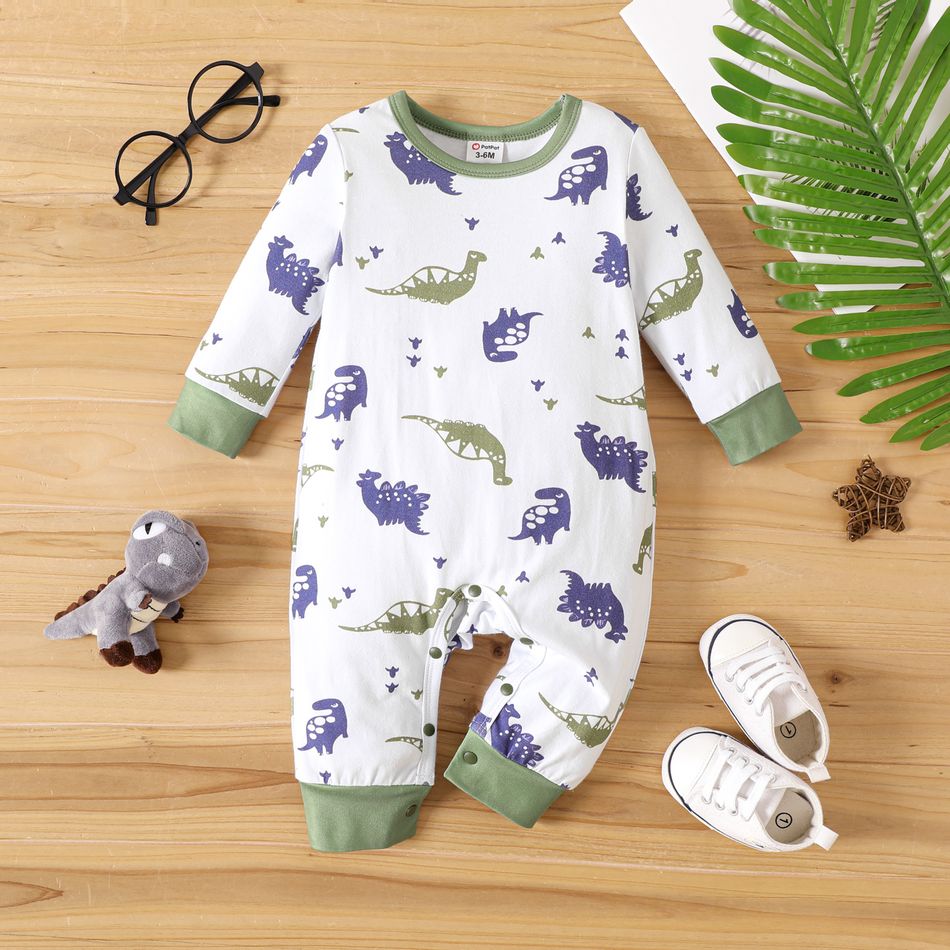 2-Pack Baby Boy 95% Cotton Long-sleeve Dinosaur Print Jumpsuits Set MultiColour big image 3