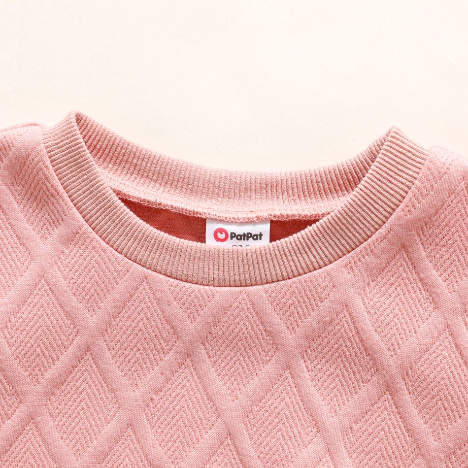Toddler Girl/Boy Solid Color Textured Pullover Sweatshirt Pink big image 3