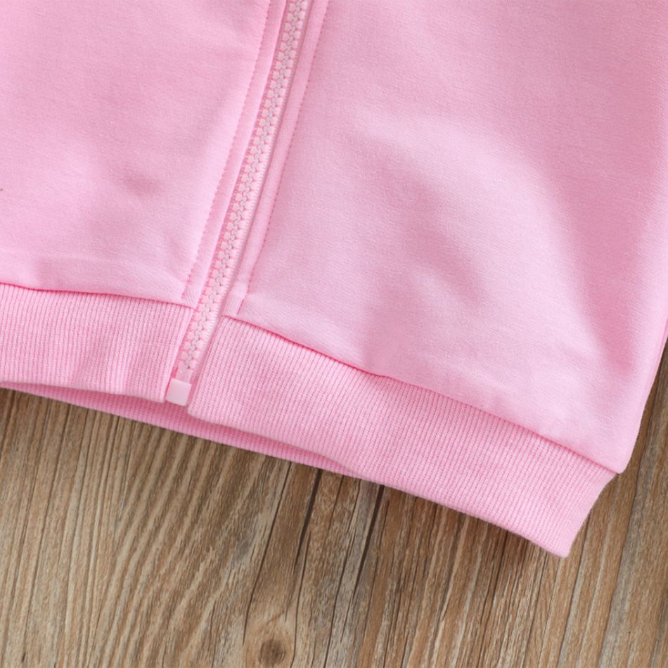 Kid Girl Butterfly Print Zipper Pink Hooded Jacket Pink big image 5