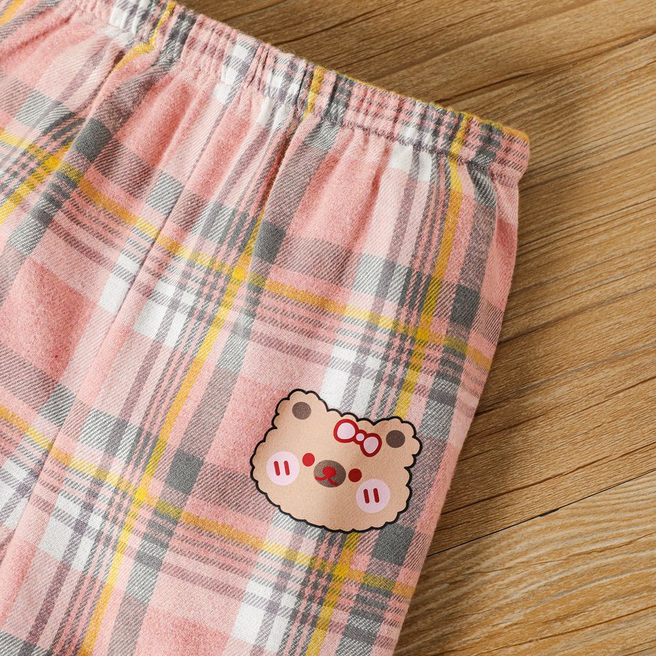 2pcs Baby Girl Bear & Letter Print Drop Shoulder Long-sleeve Sweatshirt and Plaid Sweatpants Set PinkyWhite big image 4