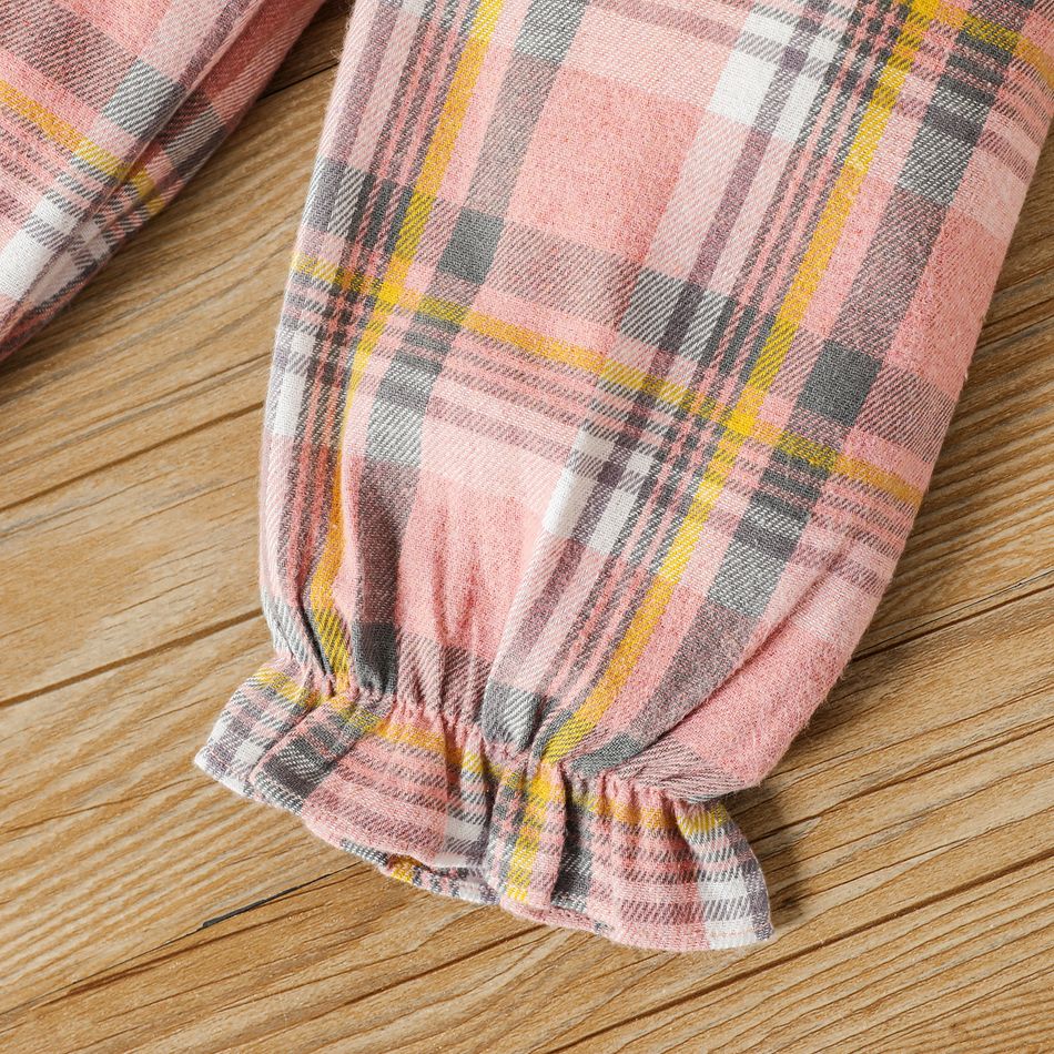 2pcs Baby Girl Bear & Letter Print Drop Shoulder Long-sleeve Sweatshirt and Plaid Sweatpants Set PinkyWhite big image 5