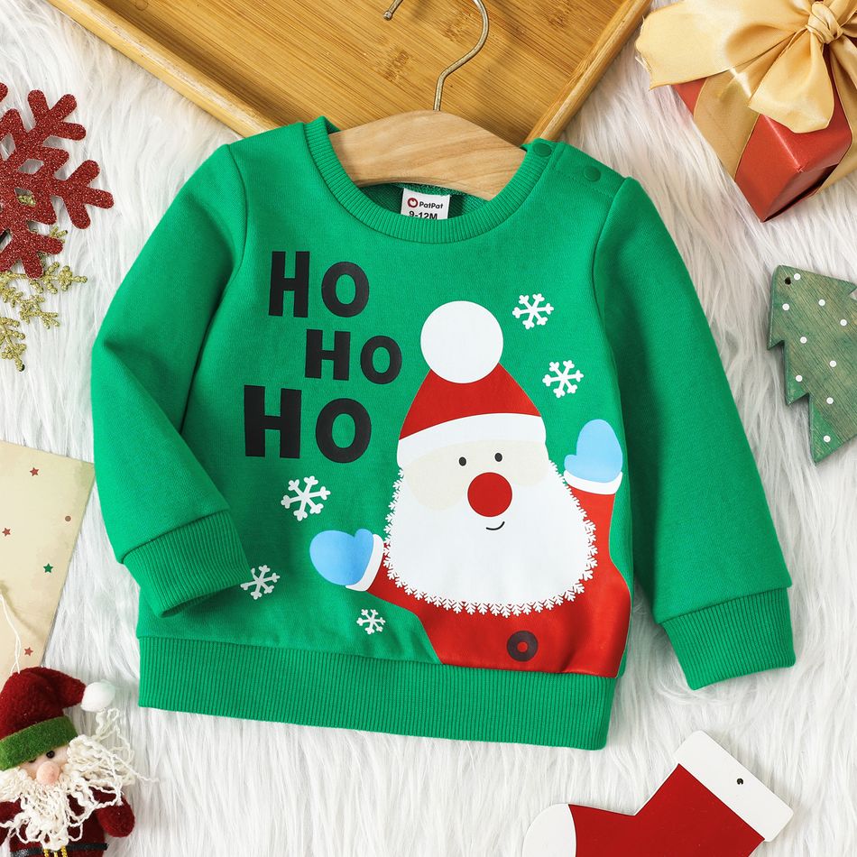 Christmas Baby Boy Santa & Letter Print Green Long-sleeve Pullover Sweatshirt Green