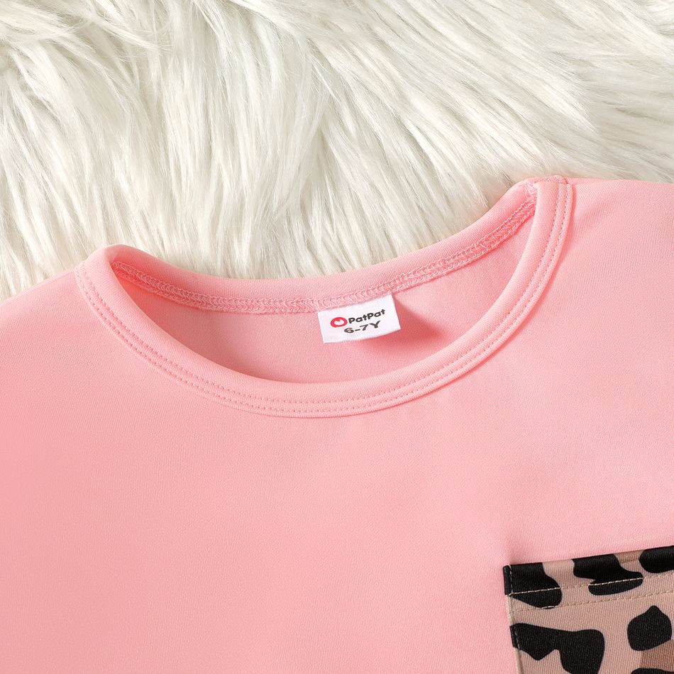 2pcs Kid Girl Leopard Print Colorblock Pullover Sweatshirt and Elasticized Pants Set Pink big image 3