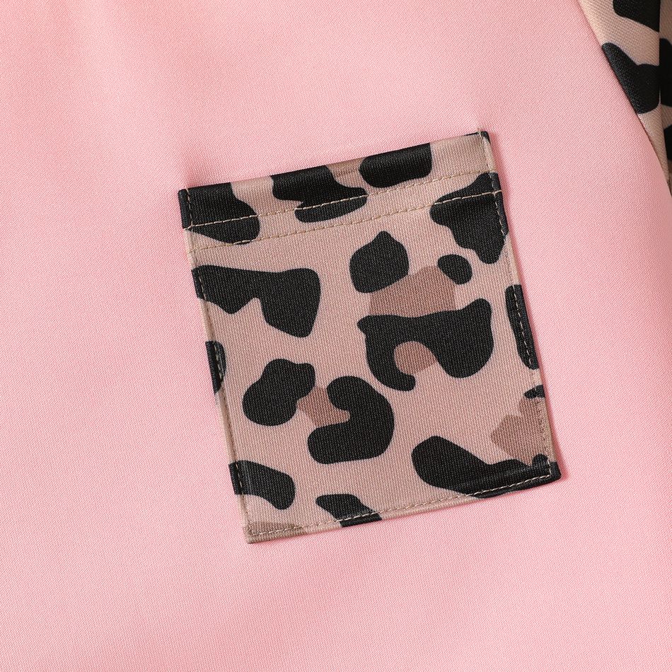 2pcs Kid Girl Leopard Print Colorblock Pullover Sweatshirt and Elasticized Pants Set Pink big image 4