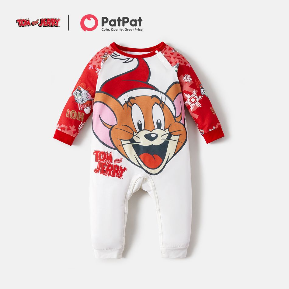 Tom and Jerry Family Matching Red Christmas Graphic Raglan-sleeve Pajamas Sets (Flame Resistant) Red big image 12