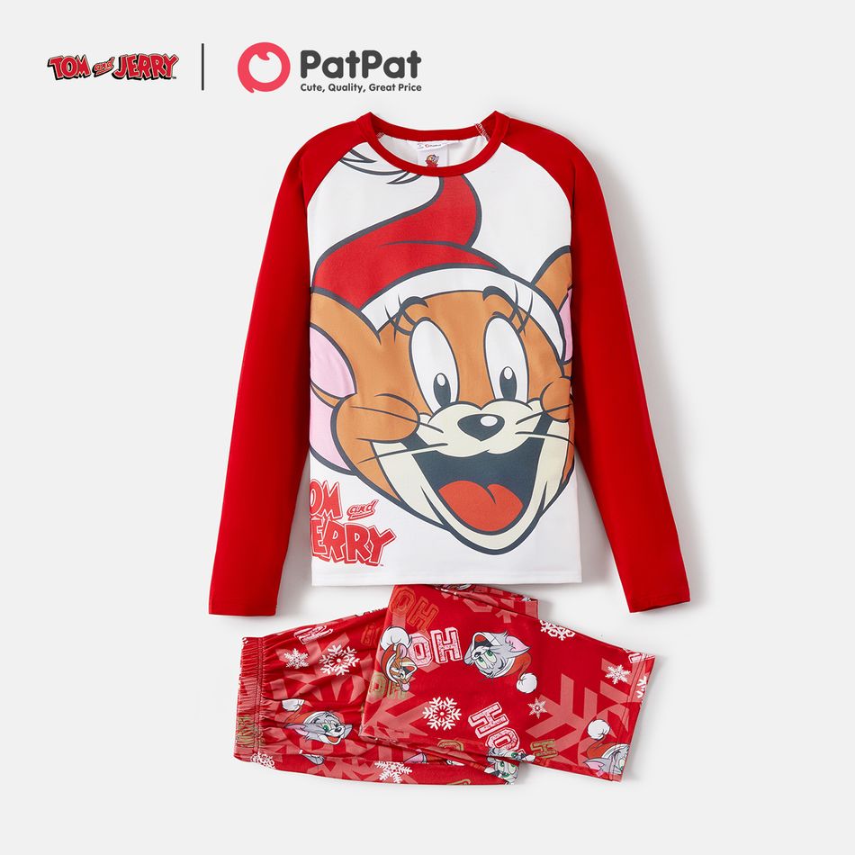 Tom and Jerry Family Matching Red Christmas Graphic Raglan-sleeve Pajamas Sets (Flame Resistant) Red big image 7