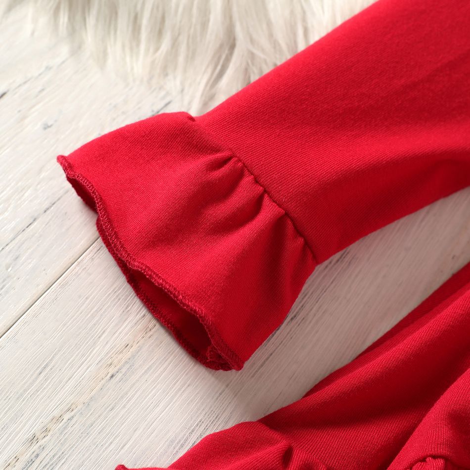 3pcs Kid Girl Christmas Ruffled High Low Long-sleeve Tee and Leggings & Scarf Set Red big image 4
