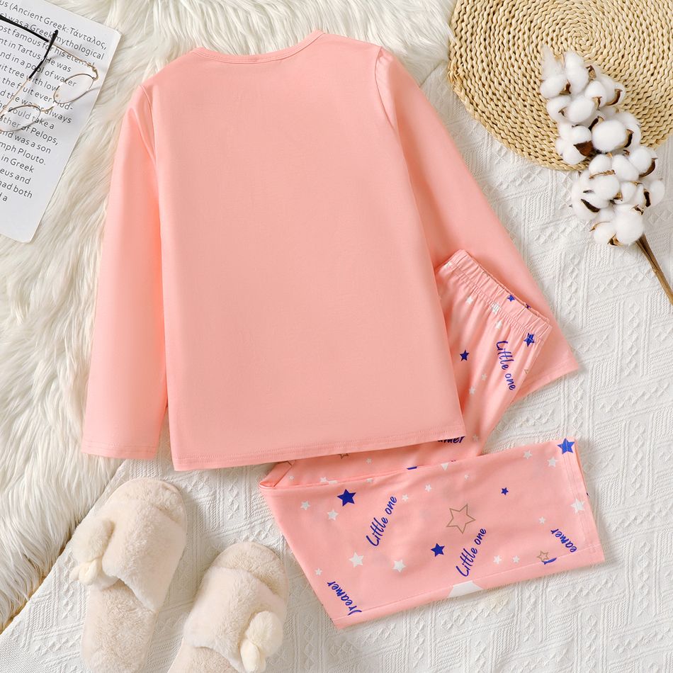 2pcs Kid Girl Unicorn Print Pink Tee and Star Print Pink Pants Pajamas Sleepwear Set Pink big image 5