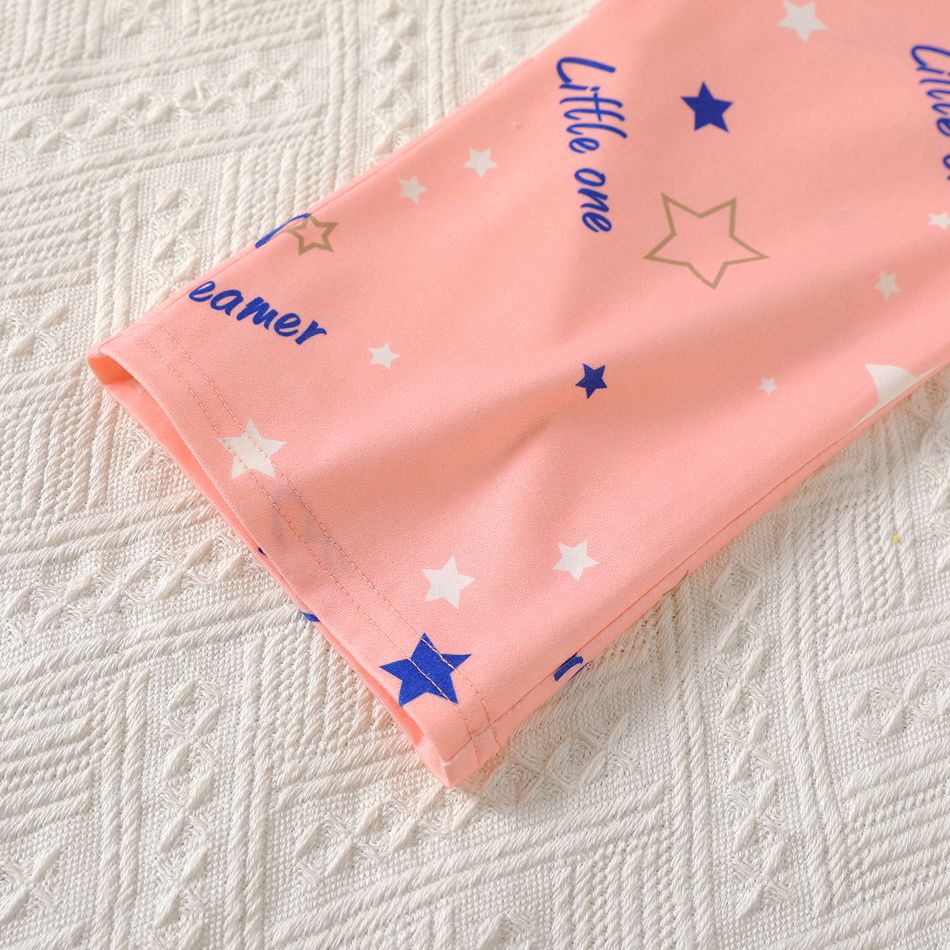 2pcs Kid Girl Unicorn Print Pink Tee and Star Print Pink Pants Pajamas Sleepwear Set Pink big image 4