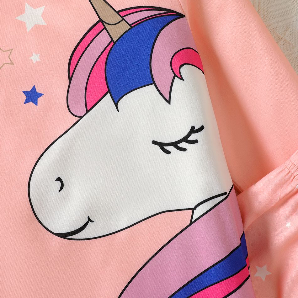 2pcs Kid Girl Unicorn Print Pink Tee and Star Print Pink Pants Pajamas Sleepwear Set Pink big image 2