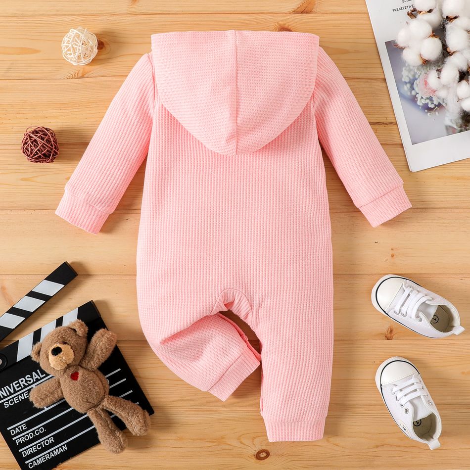 Bebé Unissexo Com capuz Básico Manga comprida Macacão Rosa big image 3