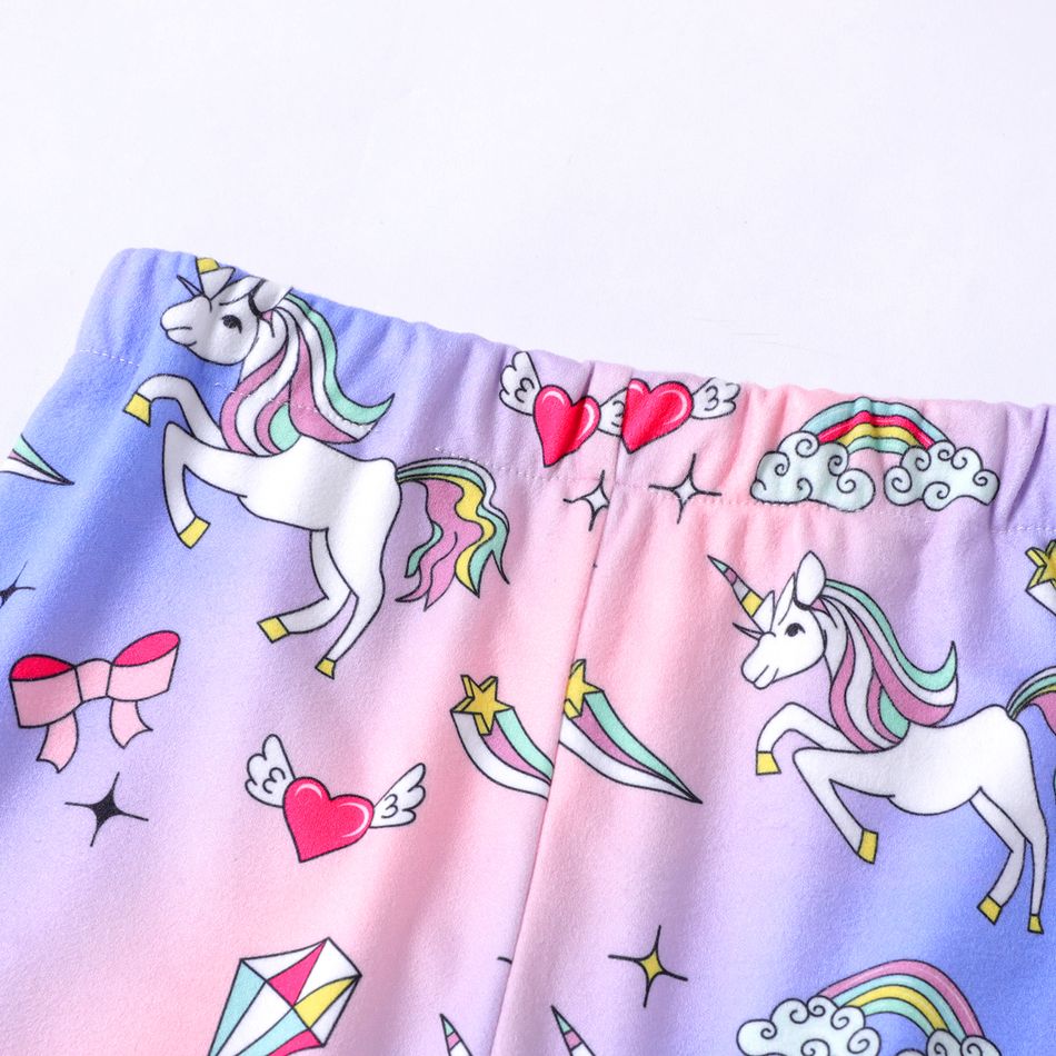 Kid Girl Tie Dyed Unicorn Print Fleece Lined Elasticized Leggings Multi-color big image 5