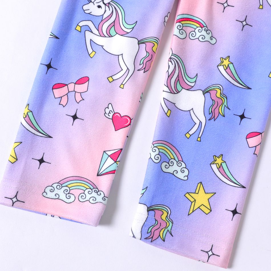 Kid Girl Tie Dyed Unicorn Print Fleece Lined Elasticized Leggings Multi-color big image 3