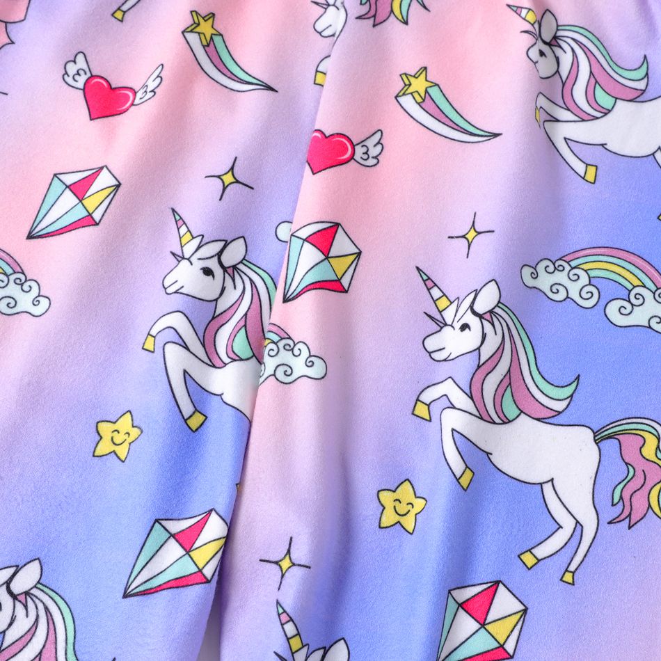 Kid Girl Tie Dyed Unicorn Print Fleece Lined Elasticized Leggings Multi-color big image 4