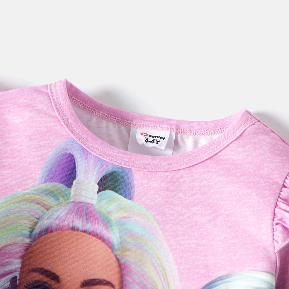 Barbie Toddler Girl Character Print Ruffled Long-sleeve Tee/ Elasticized Leggings Pink big image 4