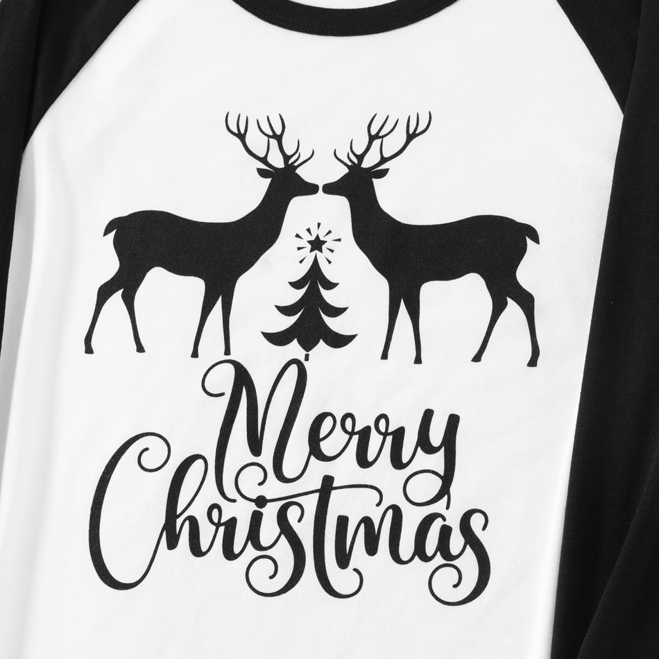 Christmas Family Matching Reindeer & Letter Print Black Raglan-sleeve Plaid Pajamas Sets (Flame Resistant) BlackandWhite big image 9