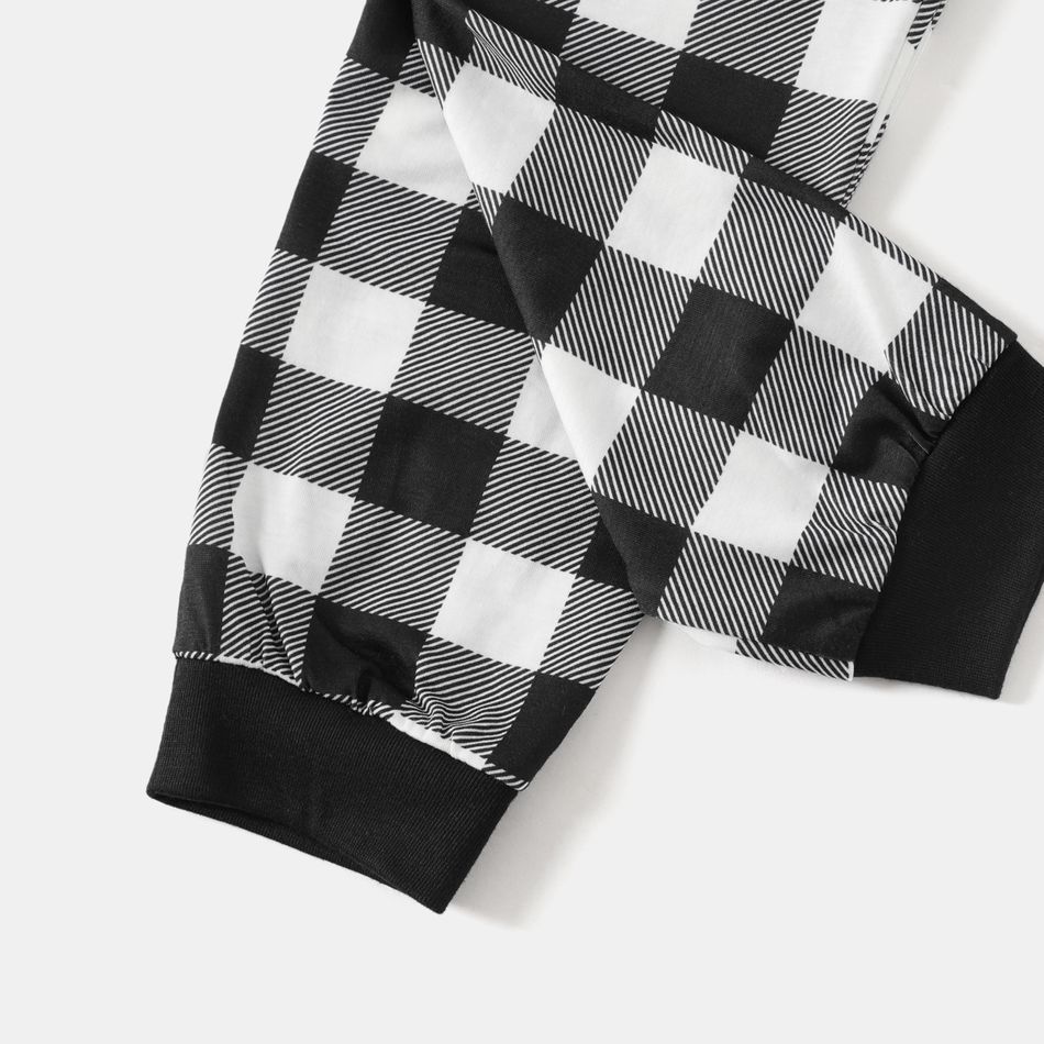 Christmas Family Matching Reindeer & Letter Print Black Raglan-sleeve Plaid Pajamas Sets (Flame Resistant) BlackandWhite big image 5