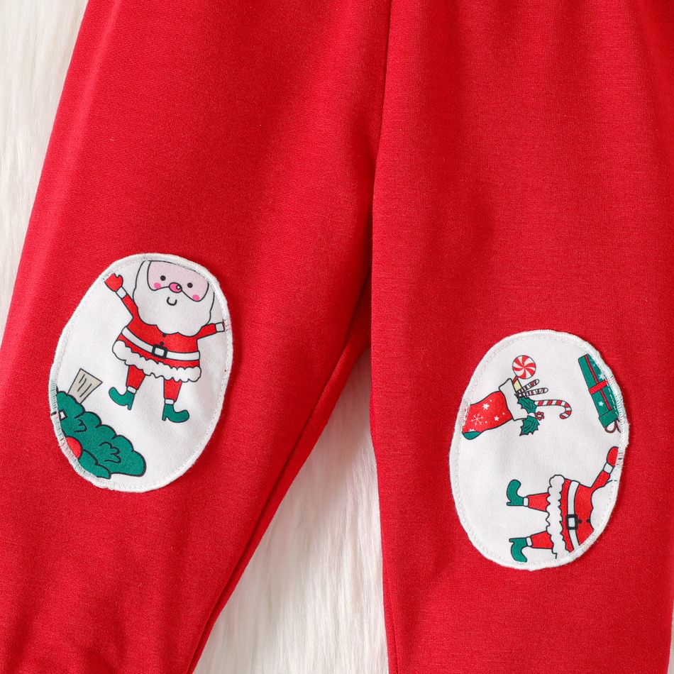 Christmas 2pcs Baby Boy Allover Xmas Tree & Santa Claus Print Long-sleeve Sweatshirt and Sweatpants Set REDWHITE