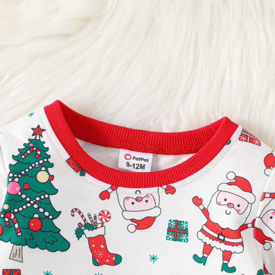 Christmas 2pcs Baby Boy Allover Xmas Tree & Santa Claus Print Long-sleeve Sweatshirt and Sweatpants Set REDWHITE big image 3