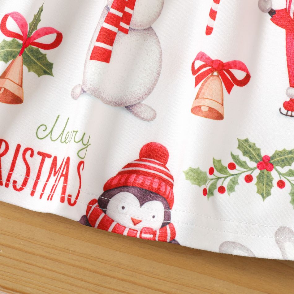 Christmas Baby Girl Red Rib Knit Long-sleeve Faux-two Allover Print Bow Front Dress REDWHITE big image 5