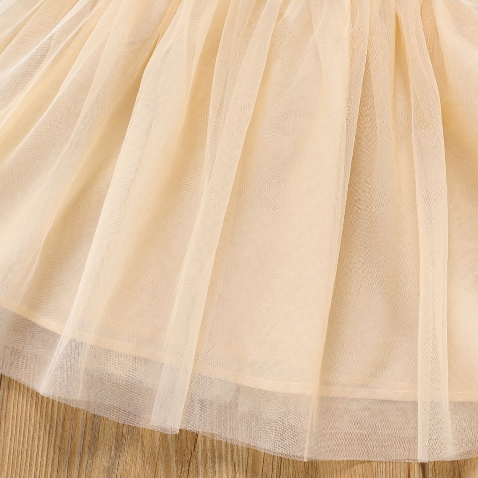 طفلة صغيرة الأزهار طباعة التلبيب طوق الدنيم شبكة لصق فستان طويل الأكمام ازرق big image 4