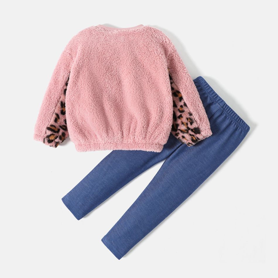 L.O.L. SURPRISE! 2pcs Toddler Girl 100% Cotton Leopard Print Splice Fleece Sweatshirt and Leggings Set Light Pink big image 4