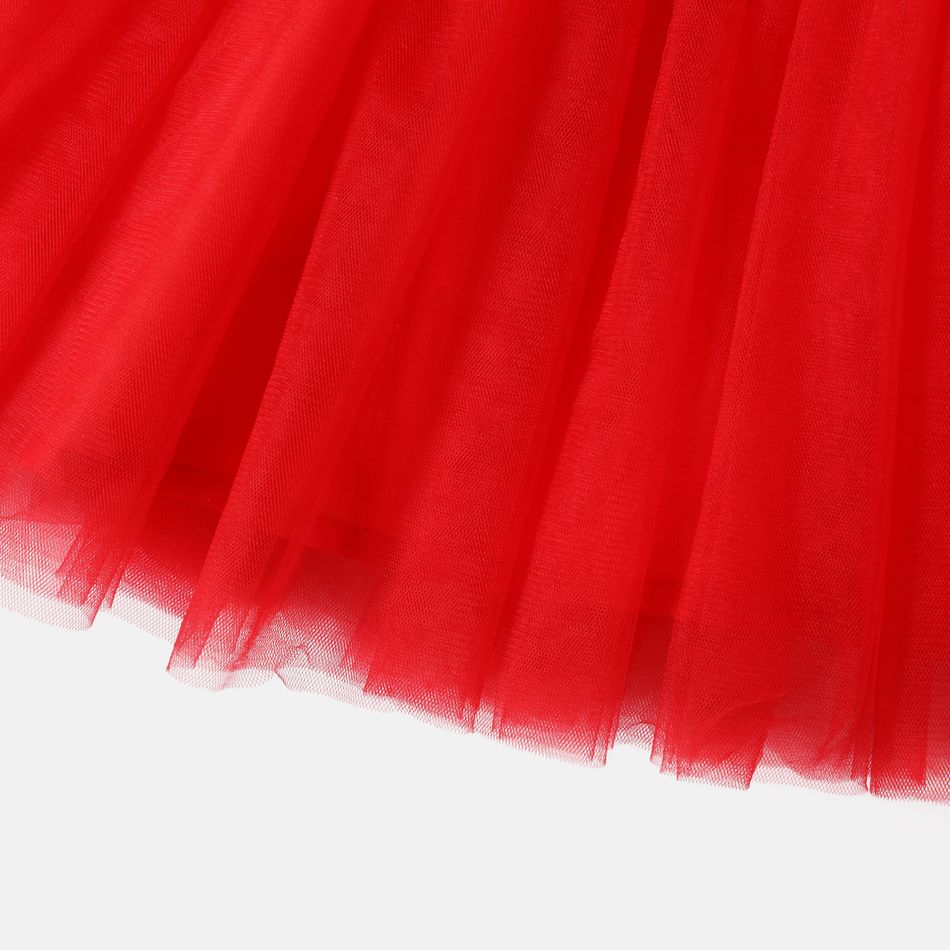 باربي طفل صغير فتاة عيد الميلاد شخصية طباعة شبكة لصق فستان طويل الأكمام أحمر