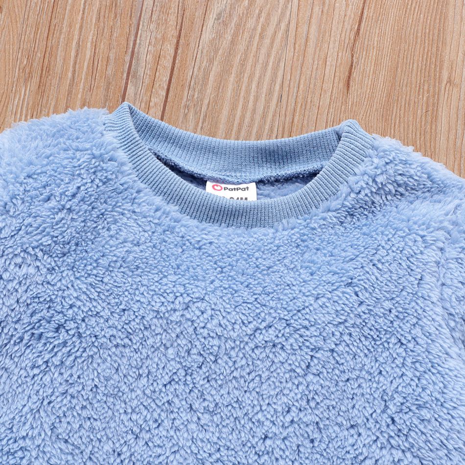 Toddler Girl/Boy Casual Solid Color Fleece Sweatshirt Blue big image 5