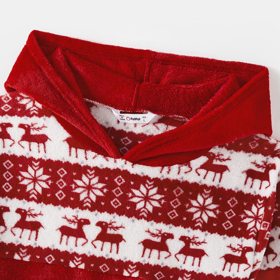Christmas Family Matching Allover Deer & Snowflake Print Red Long-sleeve Fleece Hoodies REDWHITE big image 6