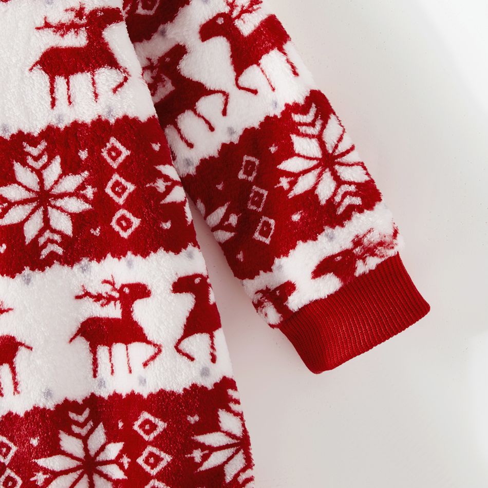 Christmas Family Matching Allover Deer & Snowflake Print Red Long-sleeve Fleece Hoodies REDWHITE big image 12