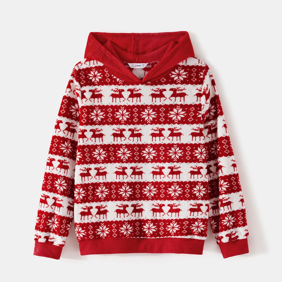 Christmas Family Matching Allover Deer & Snowflake Print Red Long-sleeve Fleece Hoodies REDWHITE big image 4