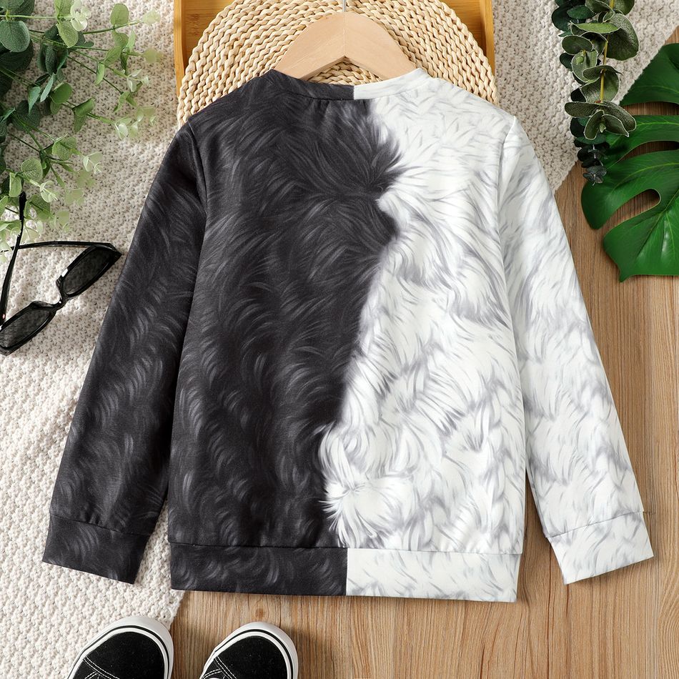 Kid Boy Lion Print Colorblock Pullover Sweatshirt Black
