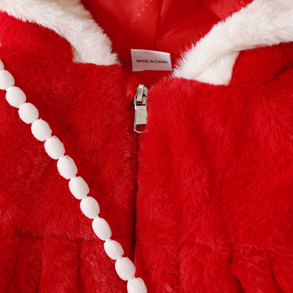Christmas 2pcs Baby Girl Deer Antler Hooded Sleeveless Thermal Fuzzy Dress Coat with Crossbody Bag Set Red big image 4