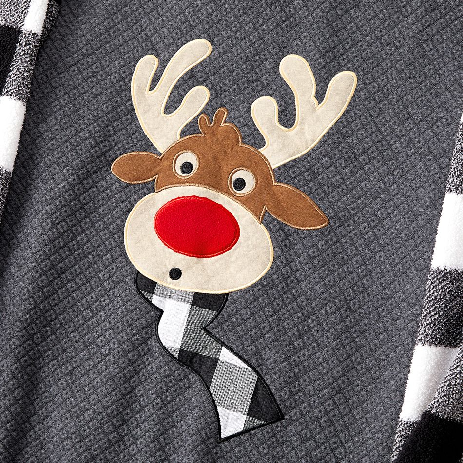 Christmas Family Matching Plaid Long-sleeve Spliced Reindeer Graphic Textured Sweatshirts Dark Grey big image 6