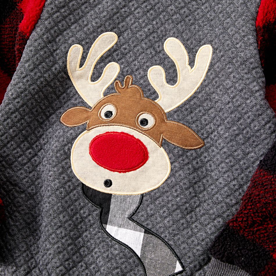 Christmas Family Matching Plaid Long-sleeve Spliced Reindeer Graphic Textured Sweatshirts Dark Grey big image 12