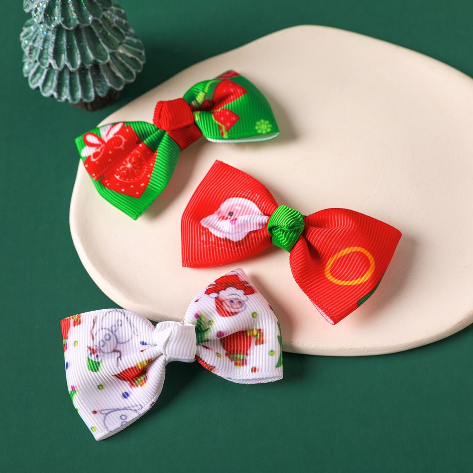 3-pack Christmas Ribbed Bow Hair Clips for Girls (Pattern position random) Green big image 6