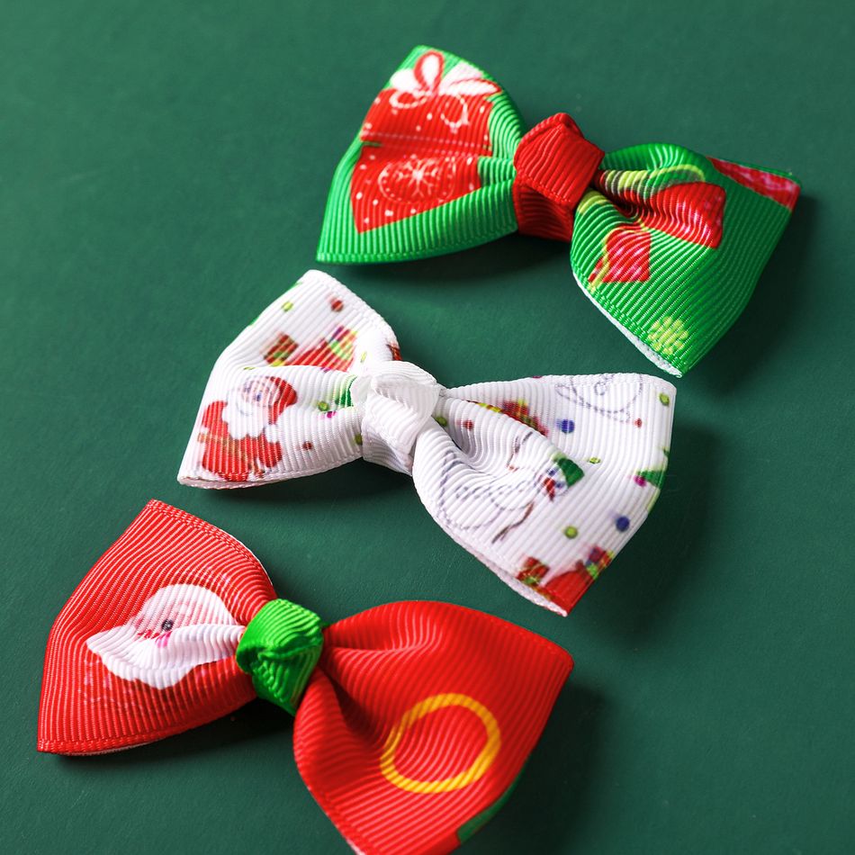 3-pack Christmas Ribbed Bow Hair Clips for Girls (Pattern position random) Green big image 2