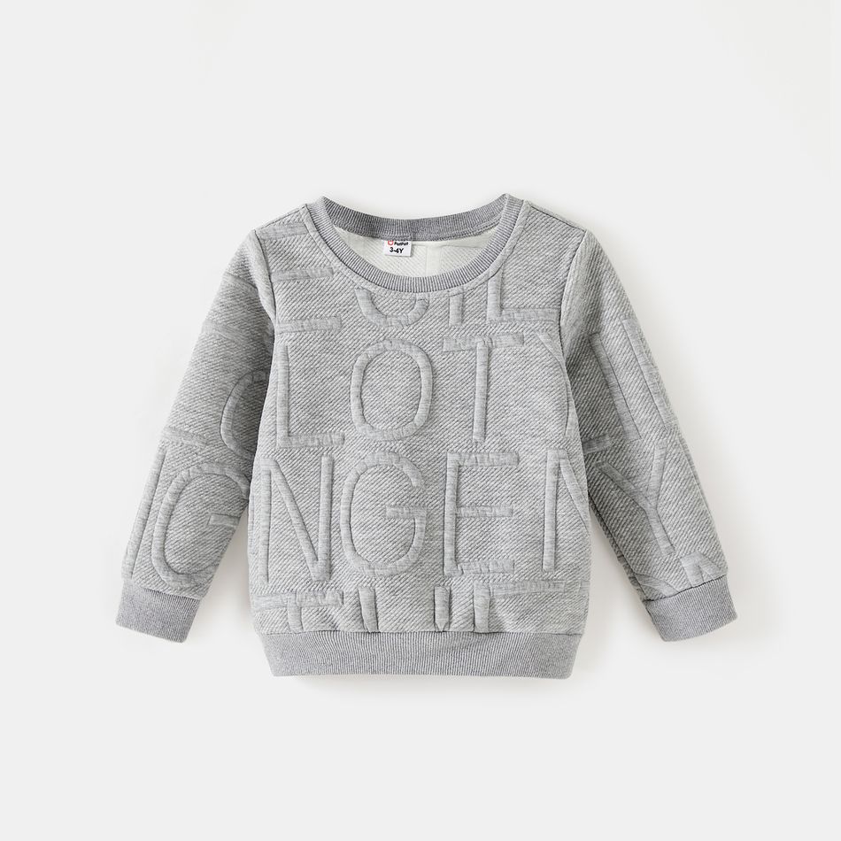 Family Matching Grey Letter Textured Long-sleeve Crewneck Sweatshirts MiddleAsh big image 7