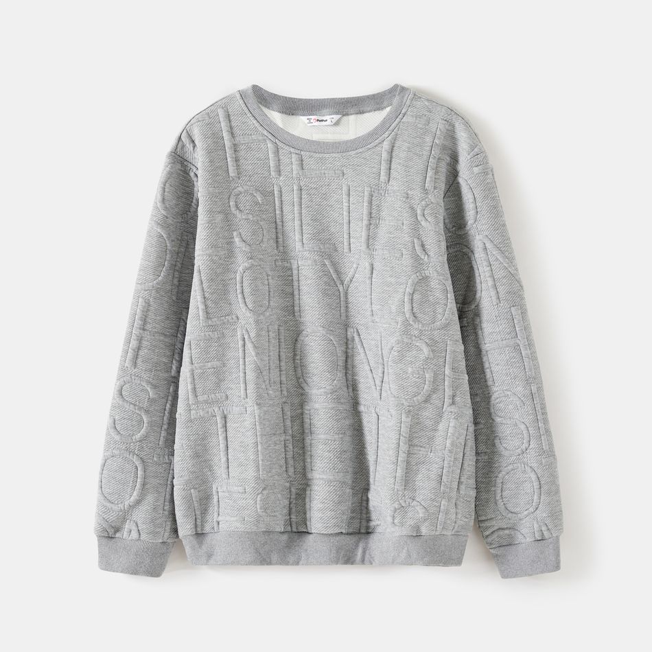 Family Matching Grey Letter Textured Long-sleeve Crewneck Sweatshirts MiddleAsh big image 2