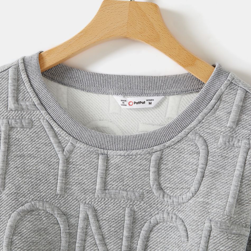 Family Matching Grey Letter Textured Long-sleeve Crewneck Sweatshirts MiddleAsh big image 6
