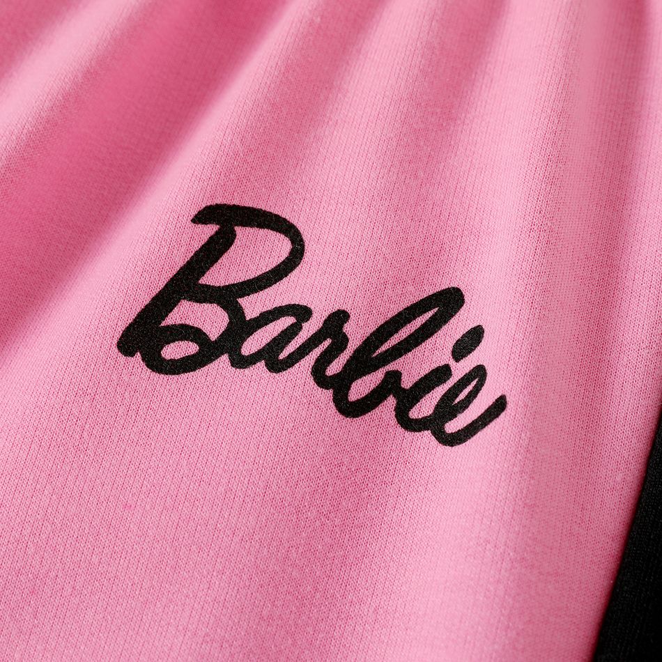 Barbie 2pcs Kid Girl Unicorn Letter Print Sweatshirt and Colorblock Pants Set Black big image 3
