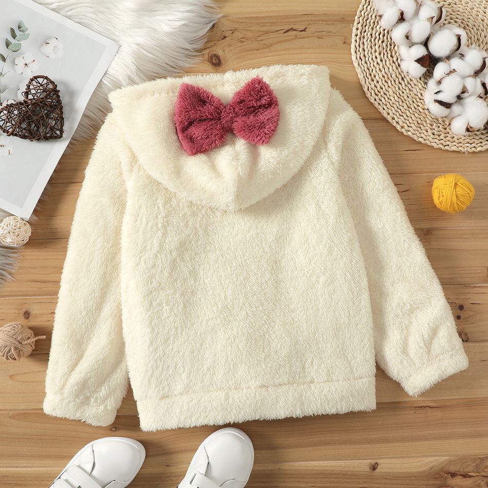 Kid Girl Solid Color 3D Bowknot Design Fleece Hoodie Sweatshirt Creamcolored big image 5