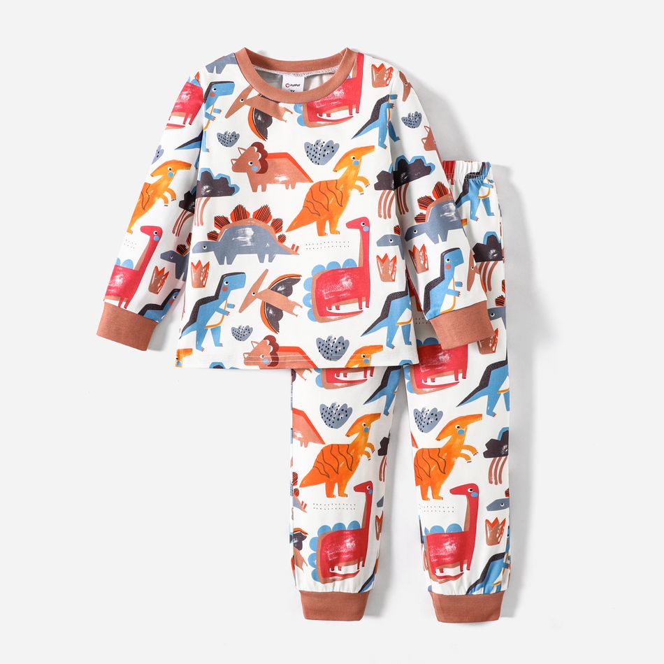 2pcs Toddler Boy Dinosaur Print Long-sleeve Tee and Pants Pajamas Set MultiColour