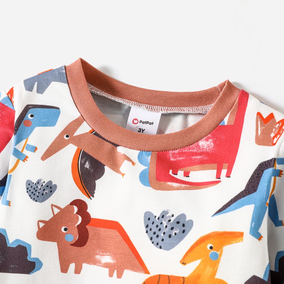 2pcs Toddler Boy Dinosaur Print Long-sleeve Tee and Pants Pajamas Set MultiColour big image 3