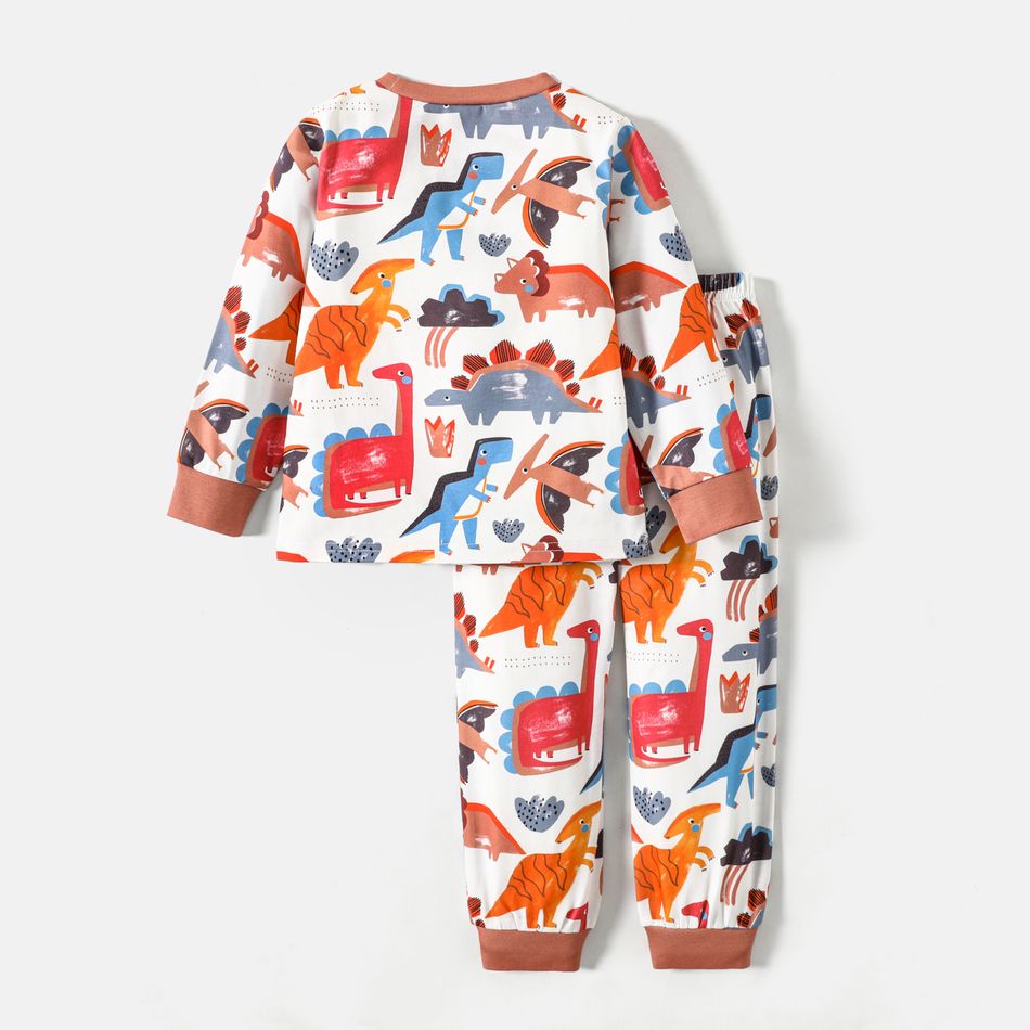 2pcs Toddler Boy Dinosaur Print Long-sleeve Tee and Pants Pajamas Set MultiColour big image 2