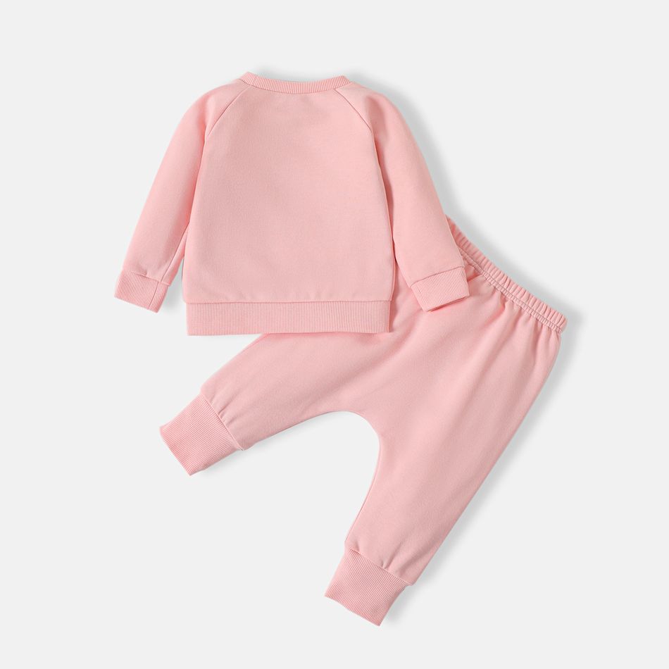Care Bears 2pcs Baby Boy/Girl Bear Ears Detail Long-sleeve Graphic Sweatshirt and Sweatpants Set Light Pink big image 2